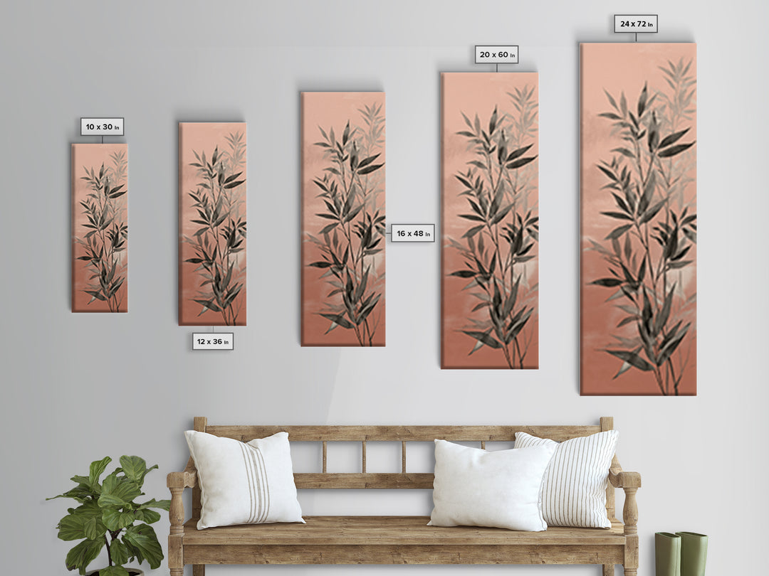 Bamboo Leaves in Gentle Ink Wash Canvas Print, Meditation Art, Floral Wall Art, Living Room Decor, Fine Art, Stillness, MED-1x3-23