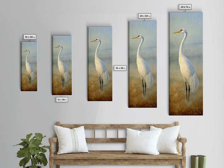 White Crane in Quiet Morning Mist Canvas Print, Meditation Art, Art Deco, Living Room Decor, Stillness, Digital Download Art, MED-1x3-28