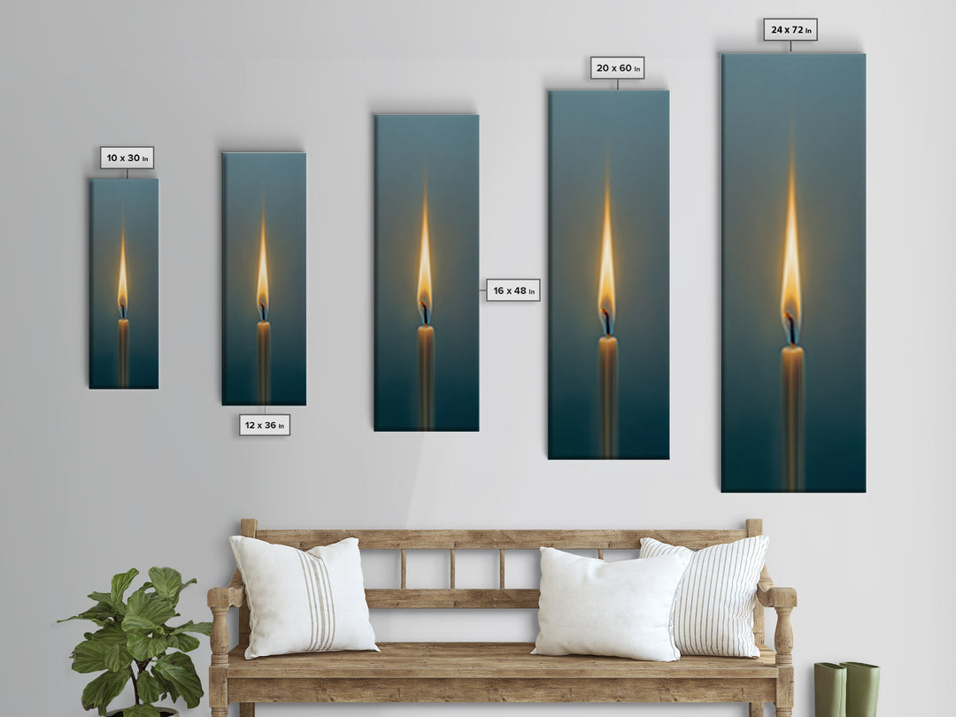 Minimal Candle Flame on Dark Background Framed Canvas Print, Meditation Art, Fine Art Print, Living Room Decor, Stillness, MED-1x3-50