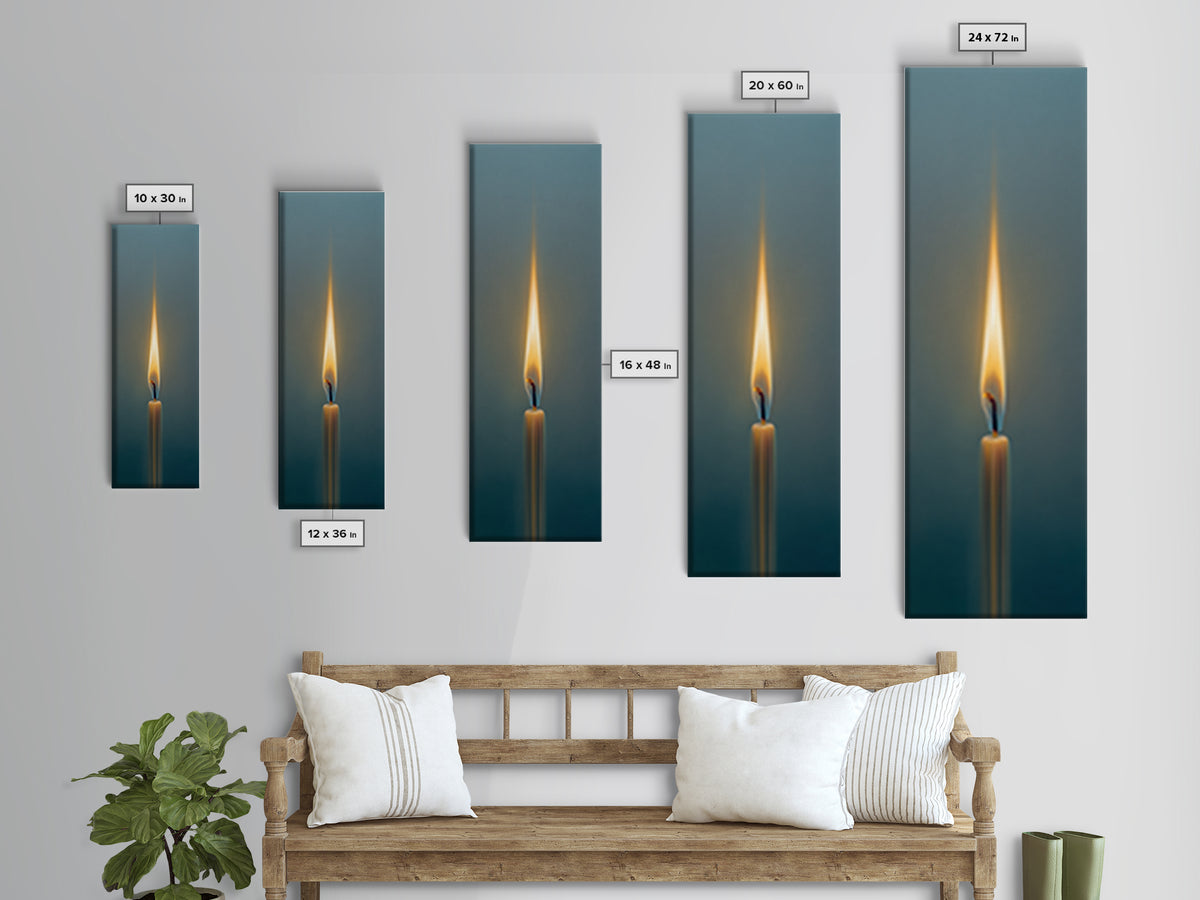 Minimal Candle Flame on Dark Background Framed Canvas Print, Meditation Art, Fine Art Print, Living Room Decor, Stillness, MED-1x3-50