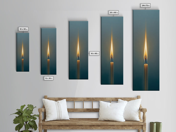 Minimal Candle Flame on Dark Background Framed Canvas Print, Meditation Art, Fine Art Print, Living Room Decor, Stillness, MED-1x3-50