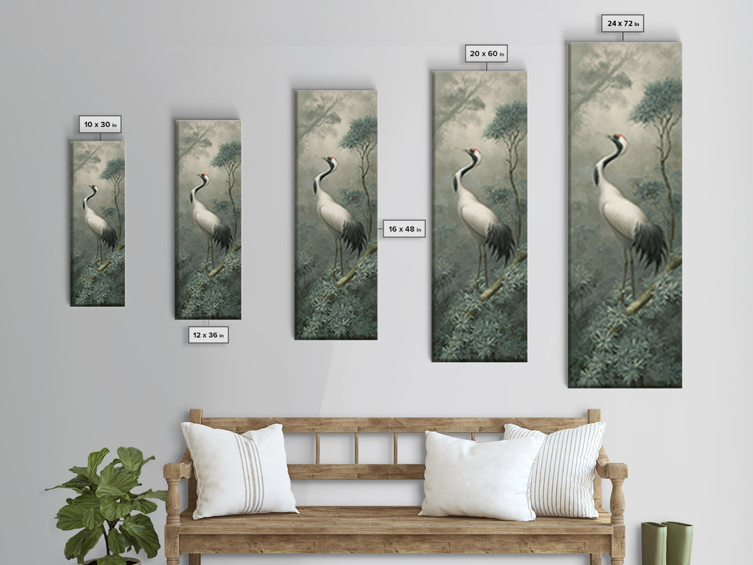 White Crane in Quiet Morning Mist Framed Canvas Print, Meditation Art, Abstract Wall Art, Living Room Decor, Stillness, MED-1x3-52