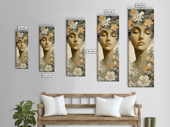 Calm Face Portrait Canvas Print, Meditation Art, Modern Wall Art, Living Room Decor, Fine Art, Stillness, Buddha Wall Art, MED-1x3-60