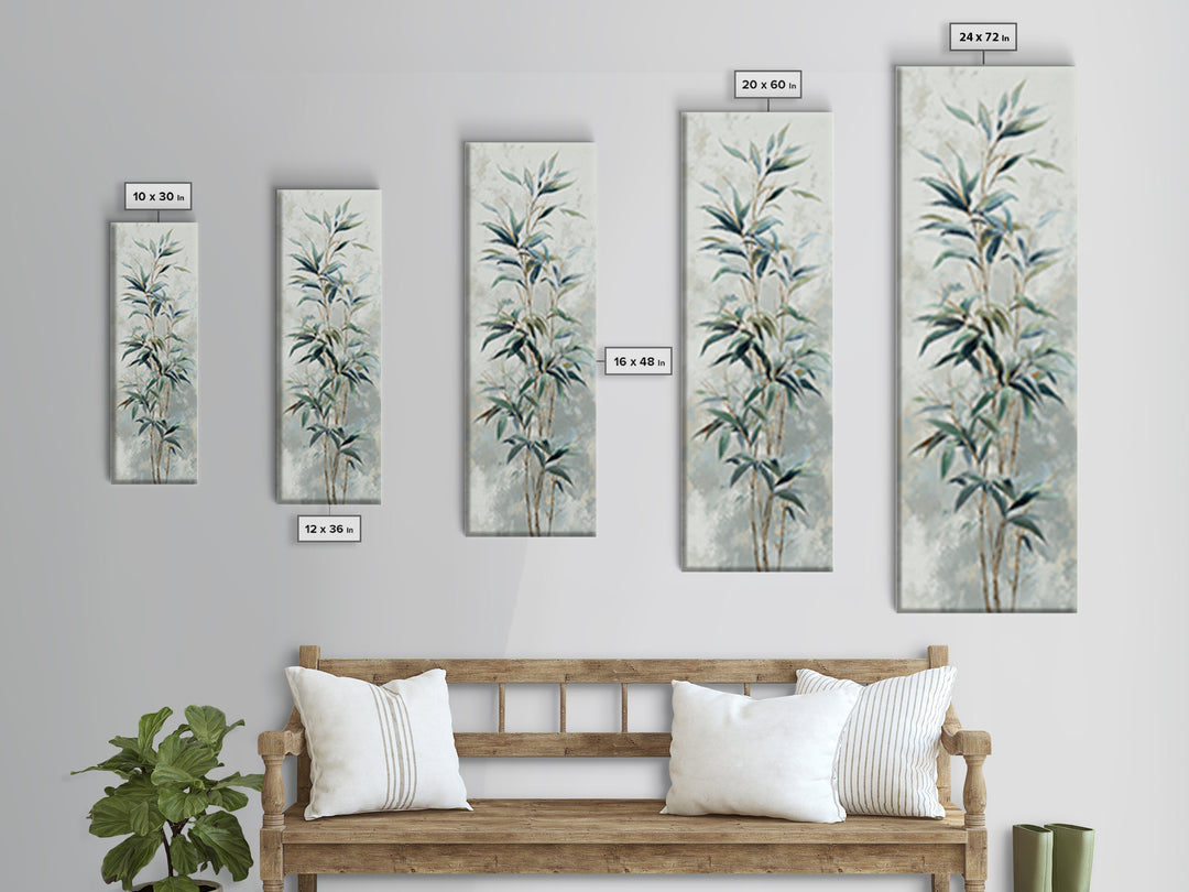 Bamboo Leaves in Gentle Ink Wash Framed Canvas Print, Meditation Art, Gallery Decor, Living Room Decor, Fine Art, Stillness, MED-1x3-71