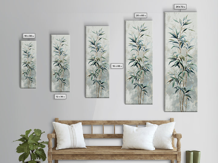 Bamboo Leaves in Gentle Ink Wash Framed Canvas Print, Meditation Art, Gallery Decor, Living Room Decor, Fine Art, Stillness, MED-1x3-71