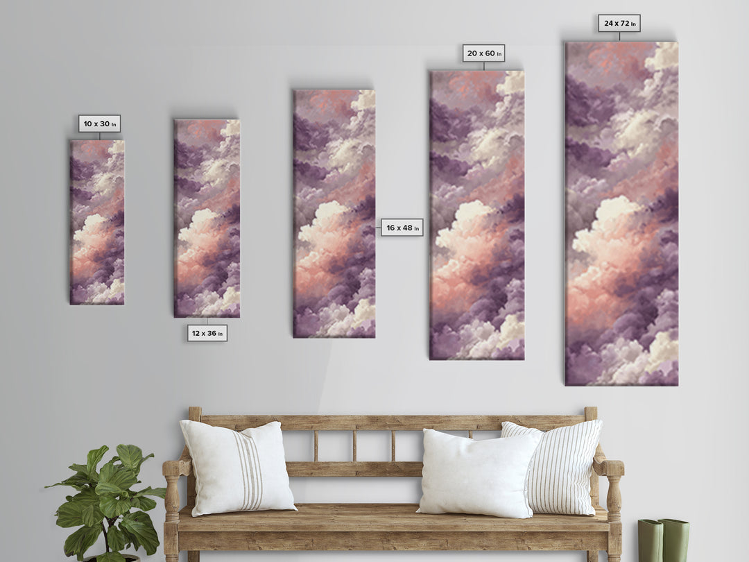 Gentle Cloudscape in Lavender and Cream Framed Canvas Print, Meditation Art, Yoga Wall Art, Living Room Decor, Stillness, MED-1x3-79