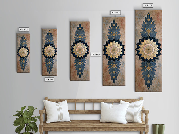Mandala with Soft Gold and Indigo Symmetry Canvas Print, Meditation Art, Minimalist Decor, Living Room Decor, Stillness, MED-1x3-86