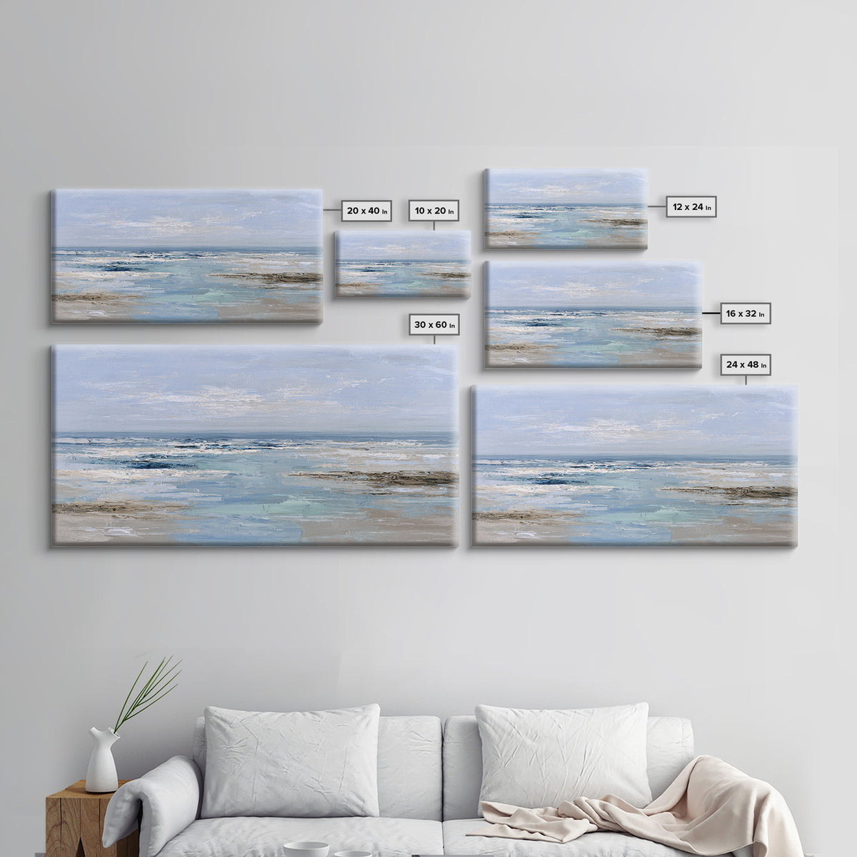 Ocean Horizon with Meditative Stillness Framed Canvas Print, Meditation Art, Luxury Decor, Living Room Decor, Stillness, MED-2x1-14