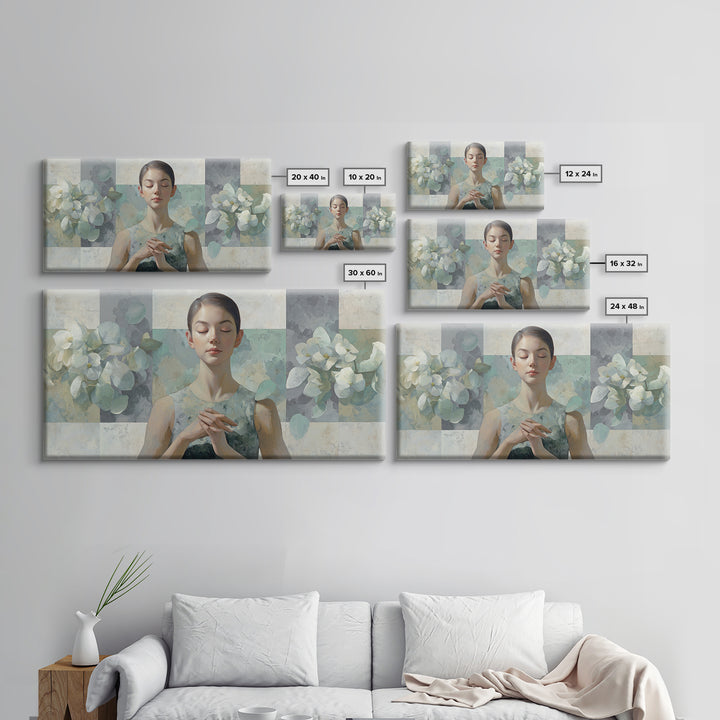 Calm Face Portrait Framed Canvas Print, Meditation Art, Statement Artwork, Living Room Decor, Fine Art, Stillness, Art Deco, MED-2x1-20