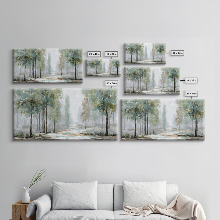 Misty Forest Path Framed Canvas Print, Meditation Art, Art Deco, Living Room Decor, Fine Art, Stillness, Digital Download Art, MED-2x1-33