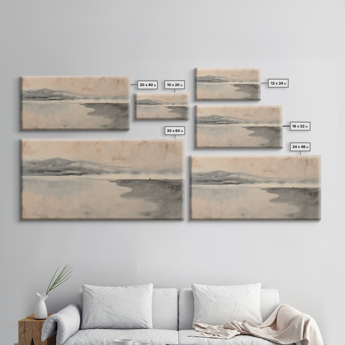 Ocean Horizon with Meditative Stillness Framed Canvas Print, Meditation Art, Luxury Decor, Living Room Decor, Stillness, MED-2x1-38
