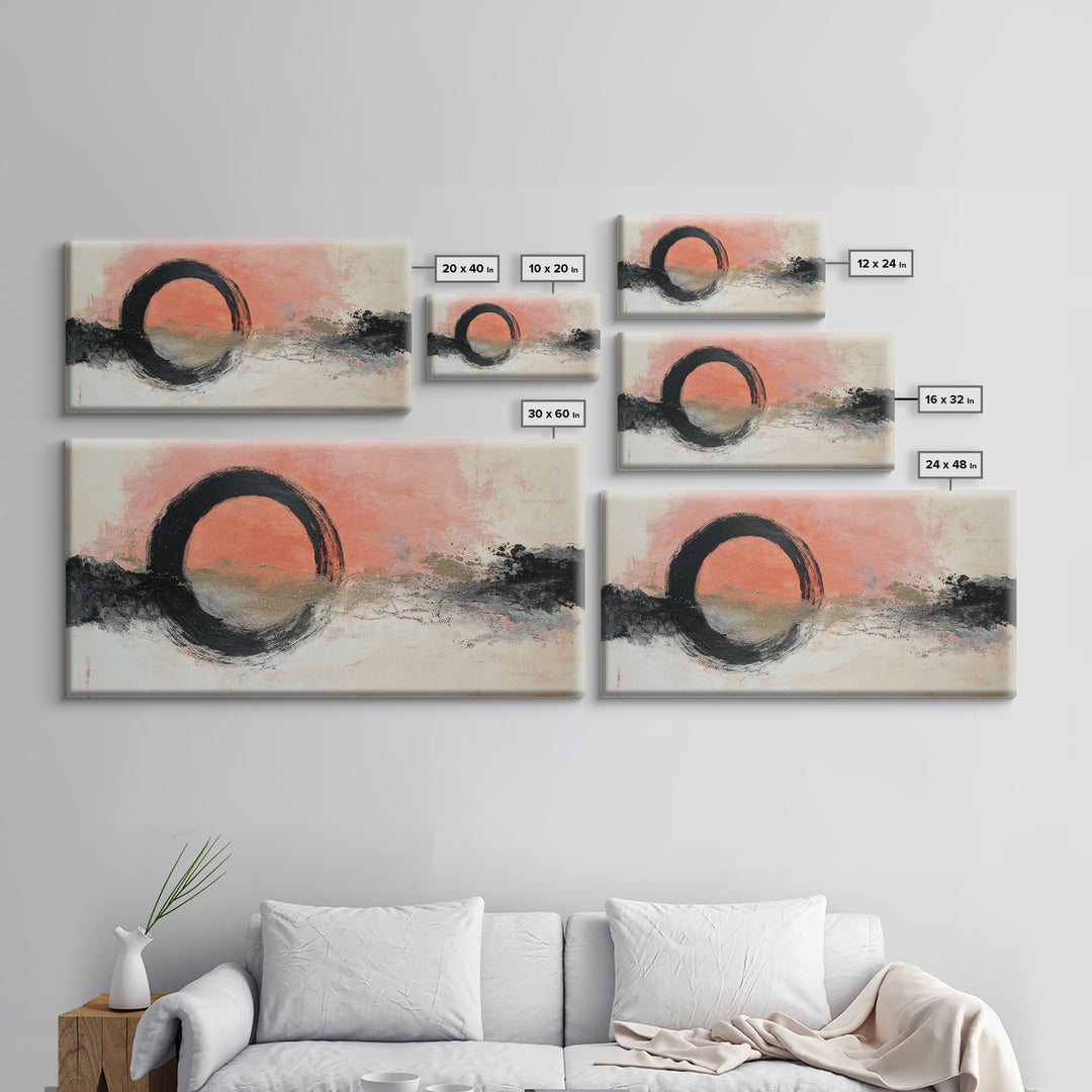Zen Circle Brushstroke on Textured Paper Canvas Print, Meditation Art, Art Deco, Living Room Decor, Fine Art, Stillness, MED-2x1-48