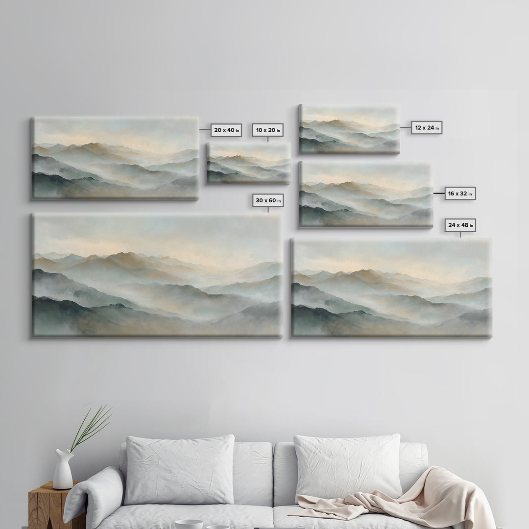 Sunrise over Himalayan Style Mountains Canvas Print, Meditation Art, Boho Wall Art, Living Room Decor, Watercolor Art, MED-2x1-61