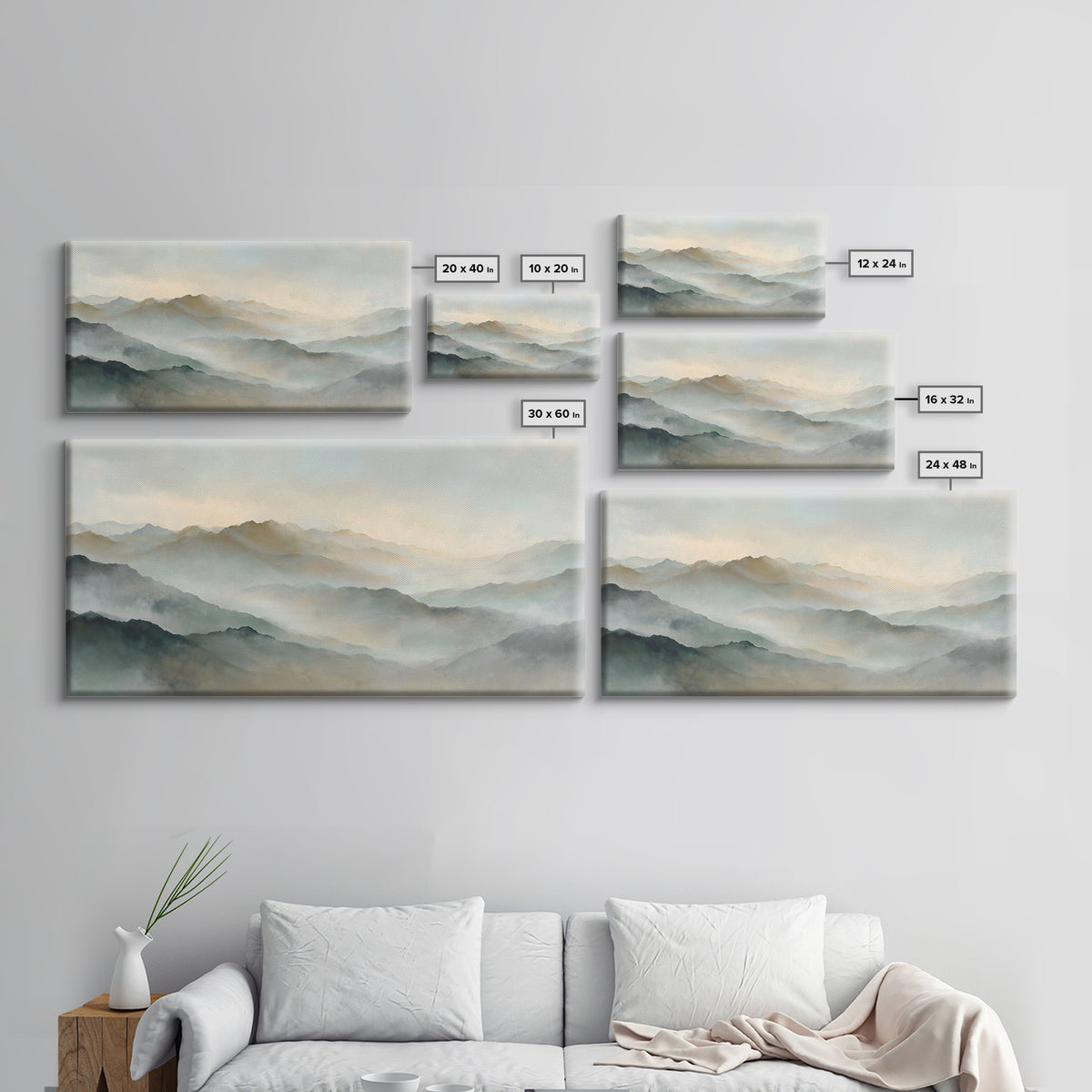 Sunrise over Himalayan Style Mountains Canvas Print, Meditation Art, Boho Wall Art, Living Room Decor, Watercolor Art, MED-2x1-61
