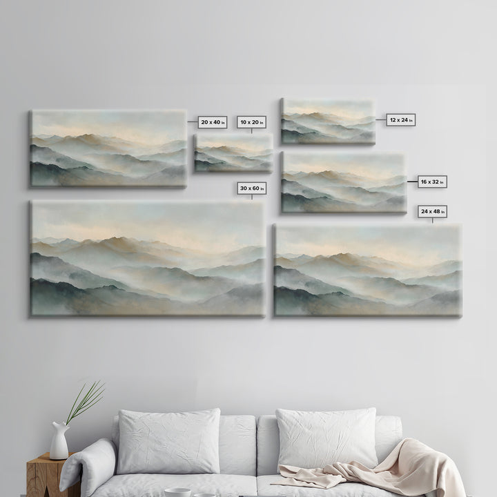 Sunrise over Himalayan Style Mountains Canvas Print, Meditation Art, Boho Wall Art, Living Room Decor, Watercolor Art, MED-2x1-61