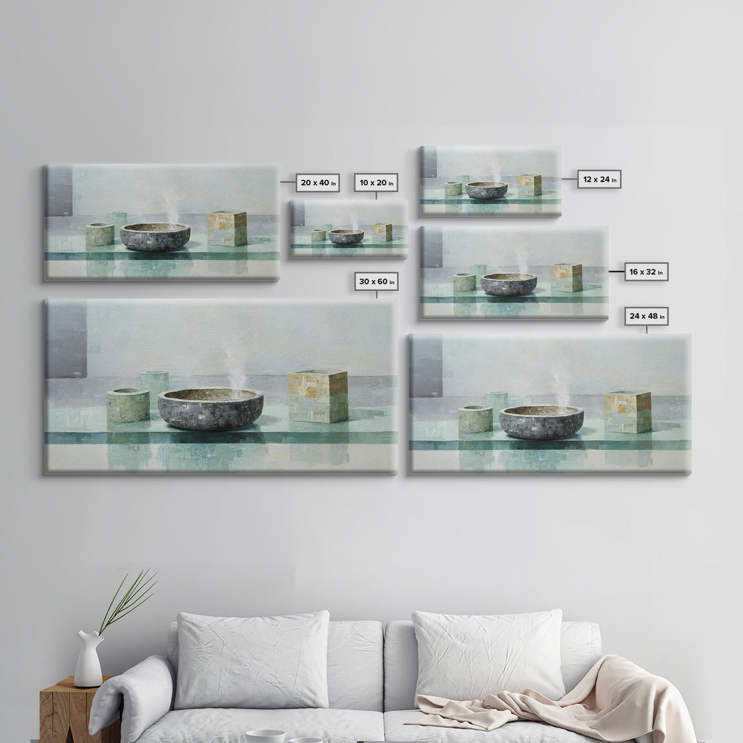 Tea Bowl and Steam Canvas Print, Meditation Art, Living Room Art, Living Room Decor, Fine Art, Stillness, Psychedelic Art, MED-2x1-89