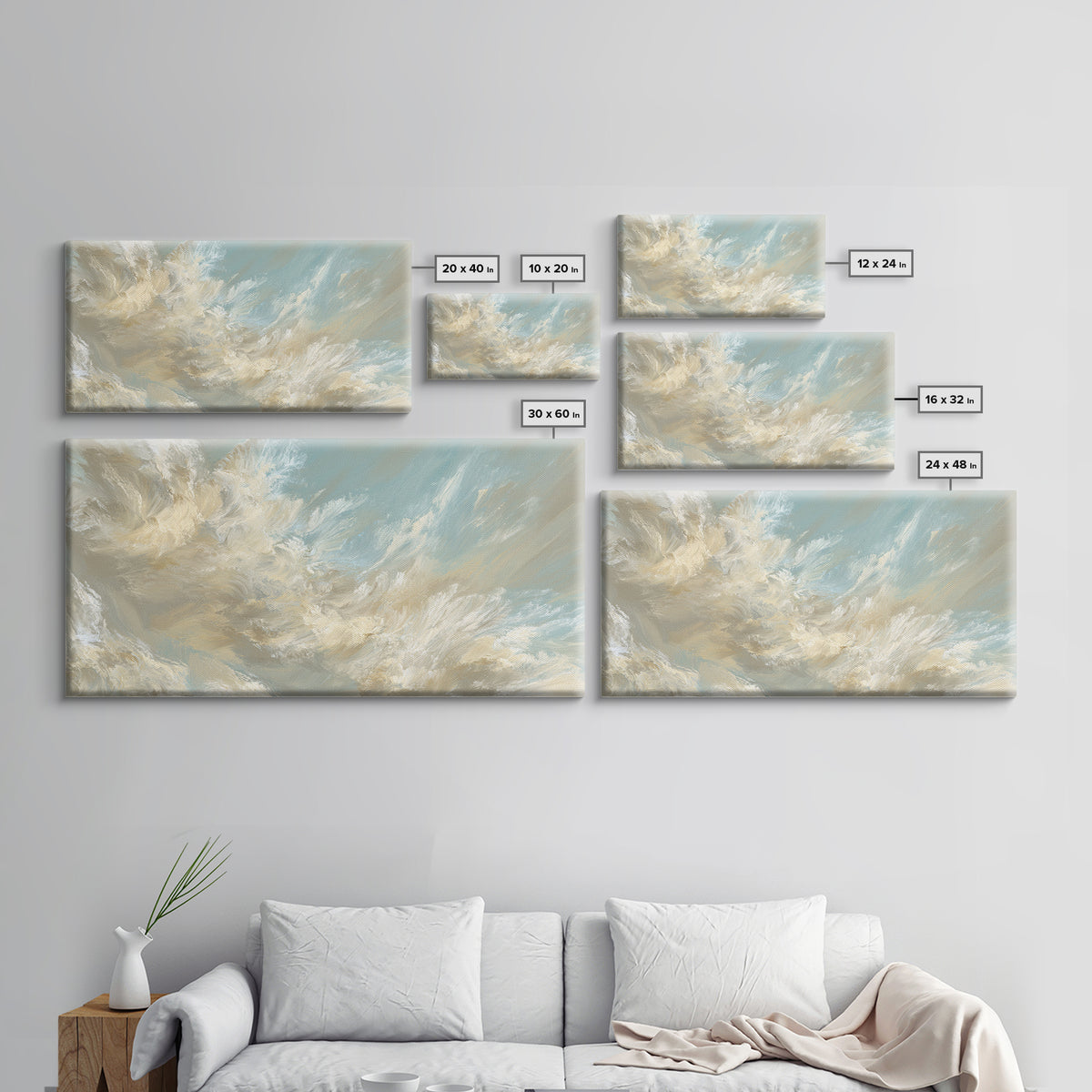 Angelic Light Rays Through Abstract Clouds Framed Canvas Print, Meditation Art, Canvas Art, Living Room Decor, Stillness, MED-2x1-90