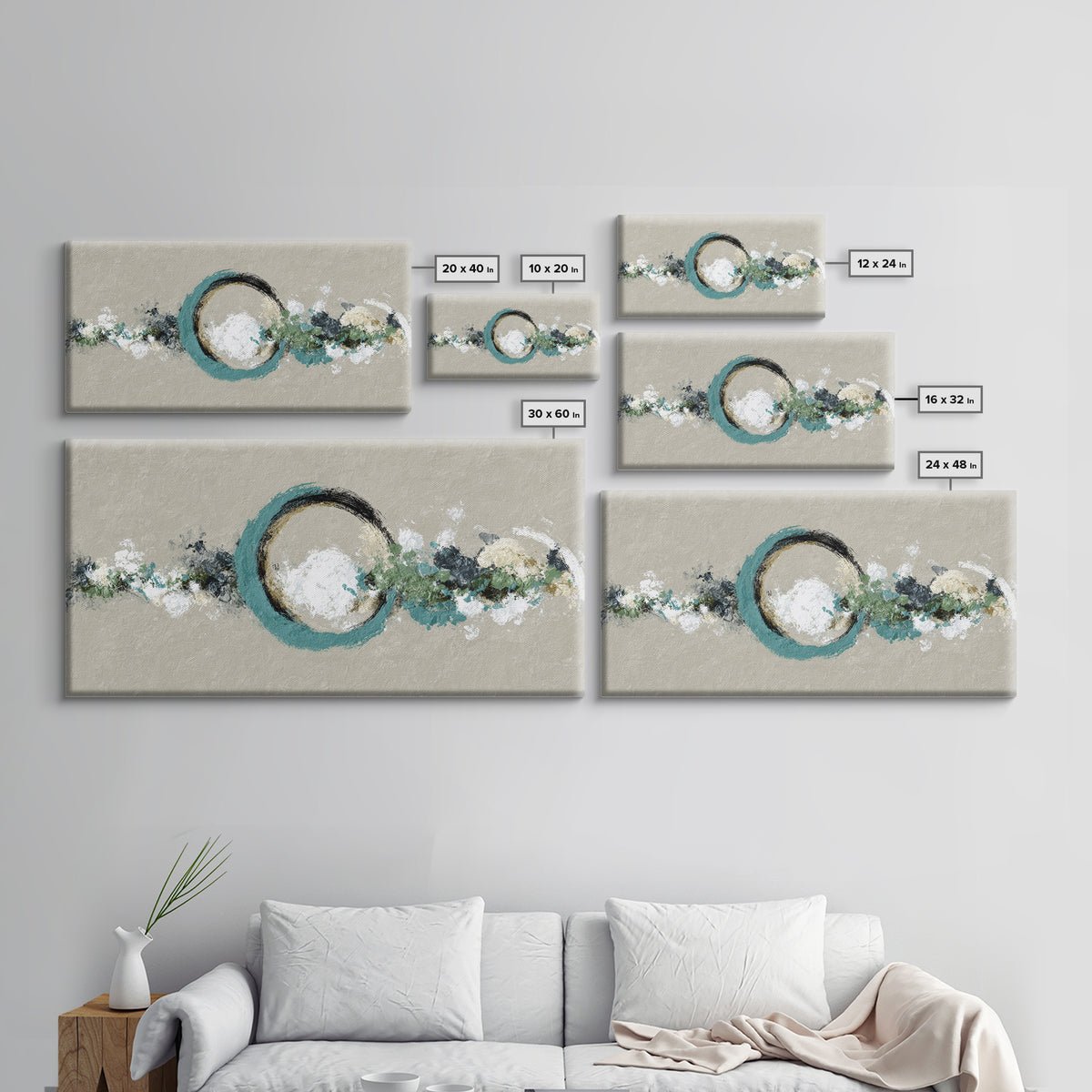 Zen Circle Brushstroke on Textured Paper Framed Canvas Print, Meditation Art, Minimalist Art, Living Room Decor, Oil Painting, MED-2x1-96