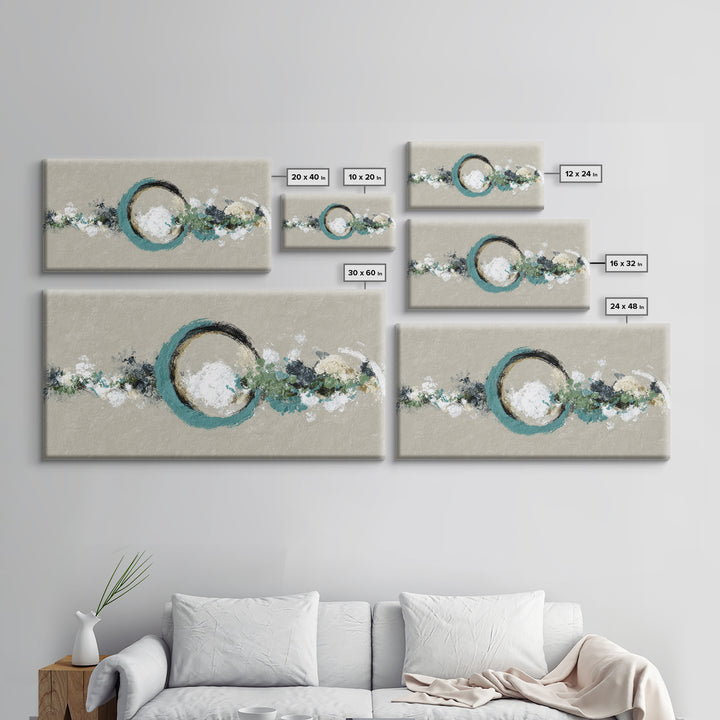 Zen Circle Brushstroke on Textured Paper Framed Canvas Print, Meditation Art, Minimalist Art, Living Room Decor, Oil Painting, MED-2x1-96