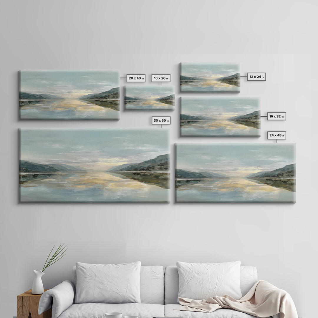 Mountain Lake at Sunrise Framed Canvas Print, Meditation Art, Mandala Wall Art, Living Room Decor, Fine Art, Stillness, MED-2x1-97