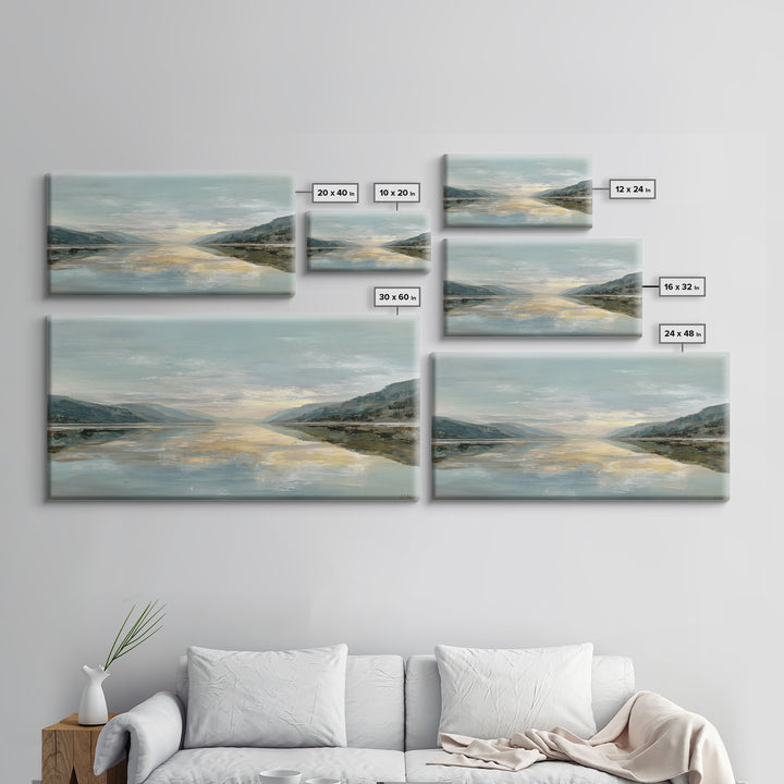Mountain Lake at Sunrise Framed Canvas Print, Meditation Art, Mandala Wall Art, Living Room Decor, Fine Art, Stillness, MED-2x1-97
