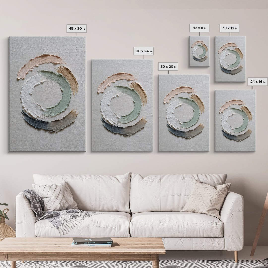 Zen Circle Brushstroke on Textured Paper Framed Canvas Print, Meditation Art, Canvas Art, Living Room Decor, Oil Painting, MED-2x3-12