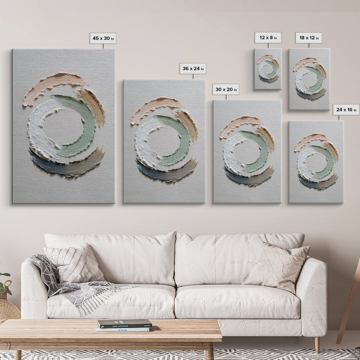 Zen Circle Brushstroke on Textured Paper Framed Canvas Print, Meditation Art, Canvas Art, Living Room Decor, Oil Painting, MED-2x3-12