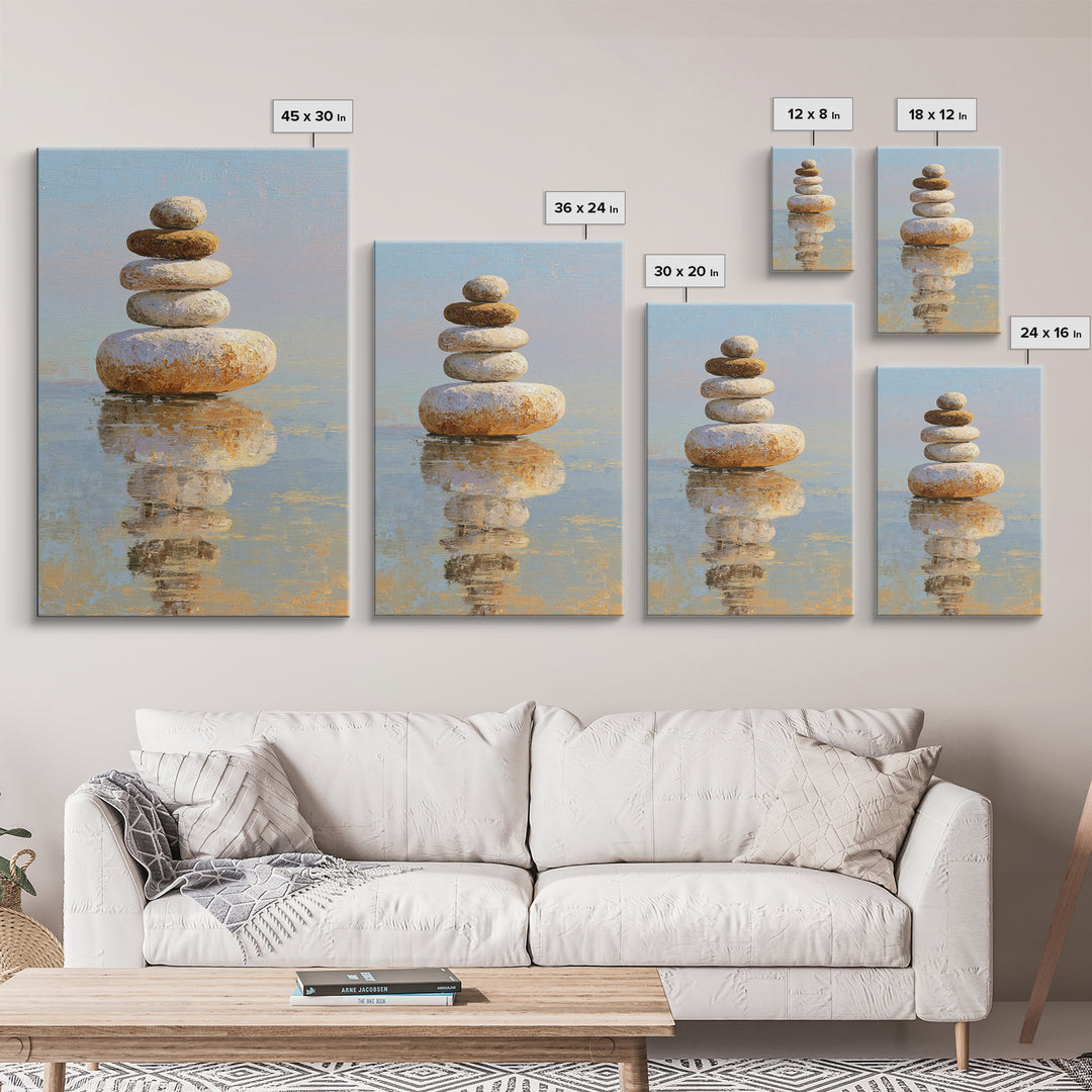 Floating Stones Balanced Above Calm Water Canvas Print, Meditation Art, Gallery Decor, Living Room Decor, Fine Art, Stillness, MED-2x3-16