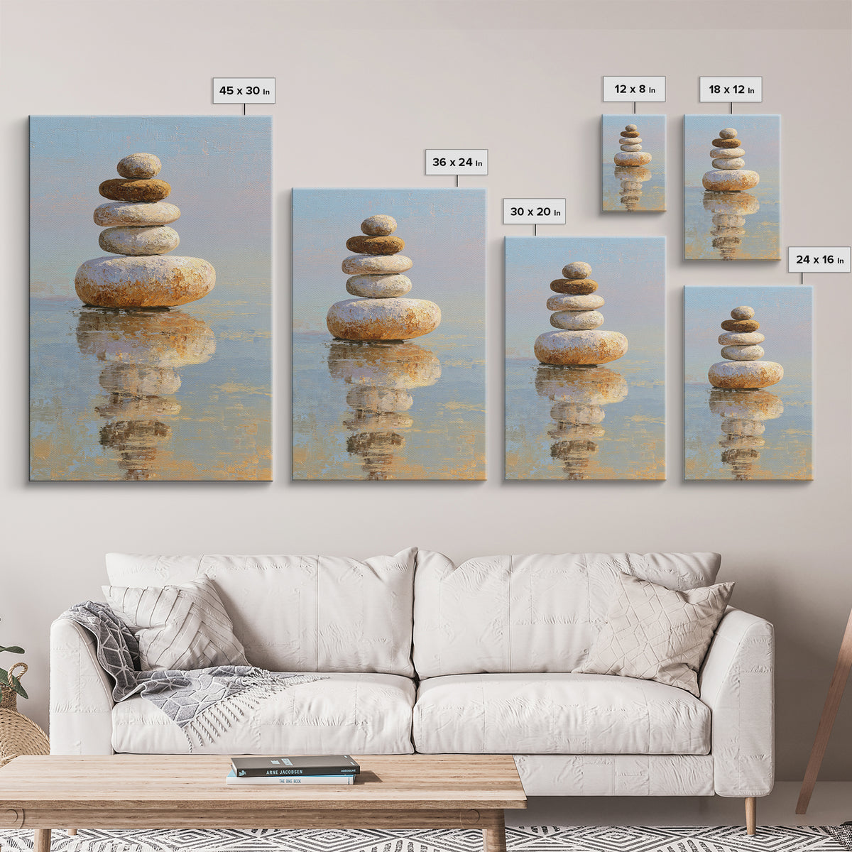 Floating Stones Balanced Above Calm Water Canvas Print, Meditation Art, Gallery Decor, Living Room Decor, Fine Art, Stillness, MED-2x3-16