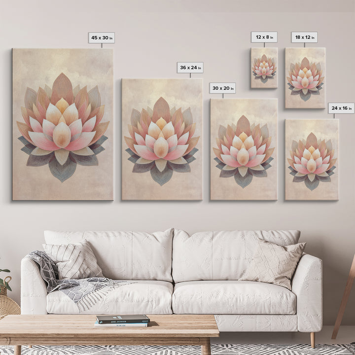 Sacred Geometry Lotus Canvas Print, Meditation Art, Abstract Art, Living Room Decor, Fine Art, Stillness, Neutral Wall Art, MED-2x3-23