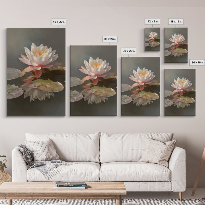 Lotus Flower Glowing Framed Canvas Print, Meditation Art, Gallery Wall Art, Living Room Decor, Stillness, Printable Artwork, MED-2x3-33