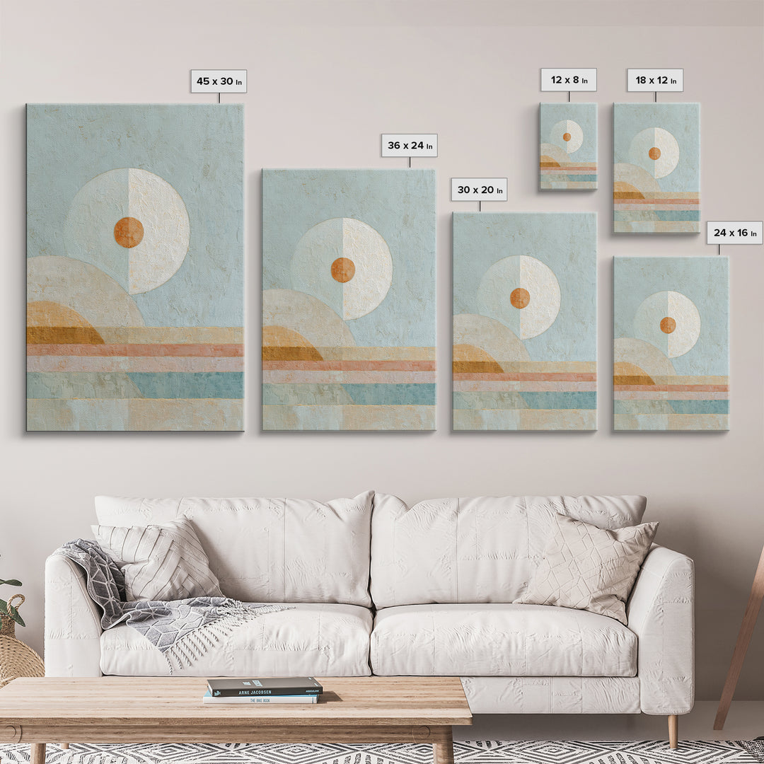 Moon Phases over a Quiet Desert Framed Canvas Print, Meditation Art, Modern Wall Art, Living Room Decor, Fine Art, Stillness, MED-2x3-41