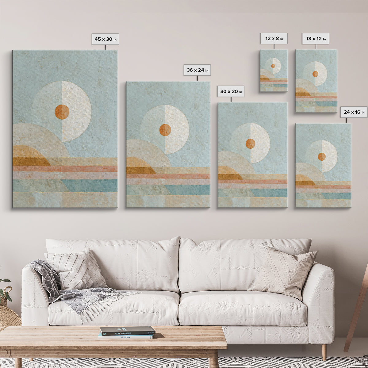 Moon Phases over a Quiet Desert Framed Canvas Print, Meditation Art, Modern Wall Art, Living Room Decor, Fine Art, Stillness, MED-2x3-41
