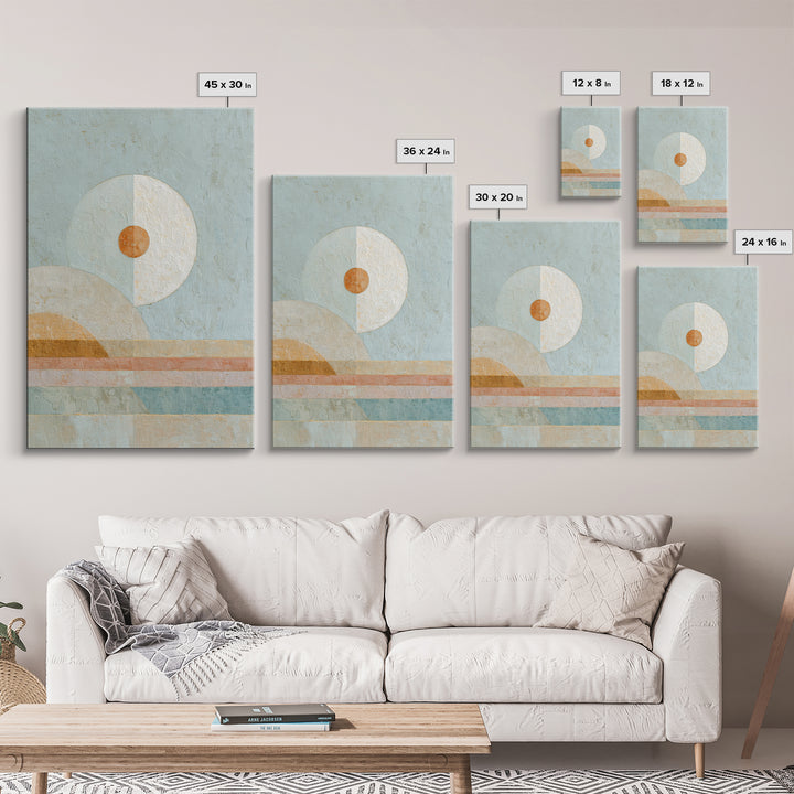 Moon Phases over a Quiet Desert Framed Canvas Print, Meditation Art, Modern Wall Art, Living Room Decor, Fine Art, Stillness, MED-2x3-41