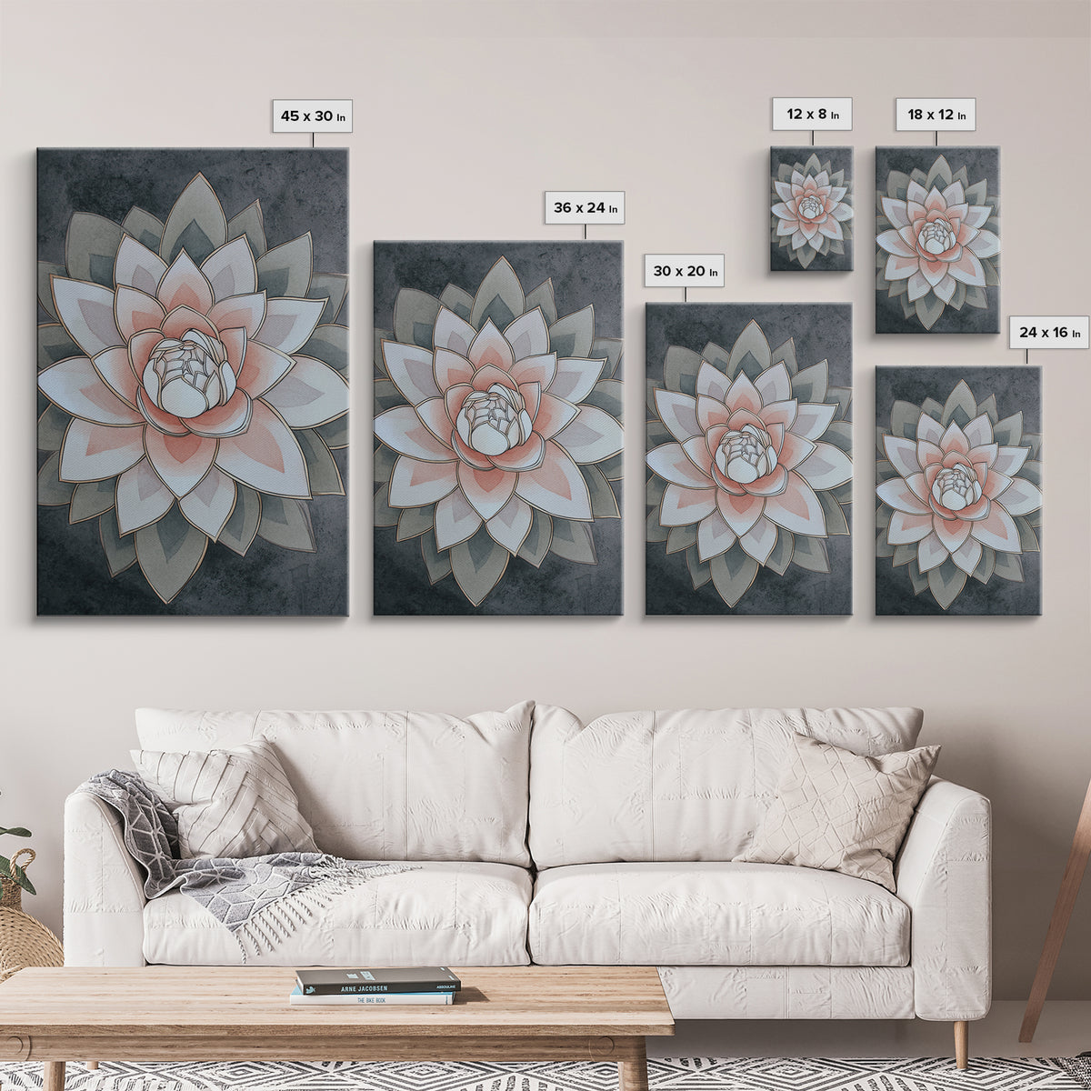 Sacred Geometry Lotus Canvas Print, Meditation Art, Hanging Wall Art, Living Room Decor, Oil Painting, Stillness, MED-2x3-95