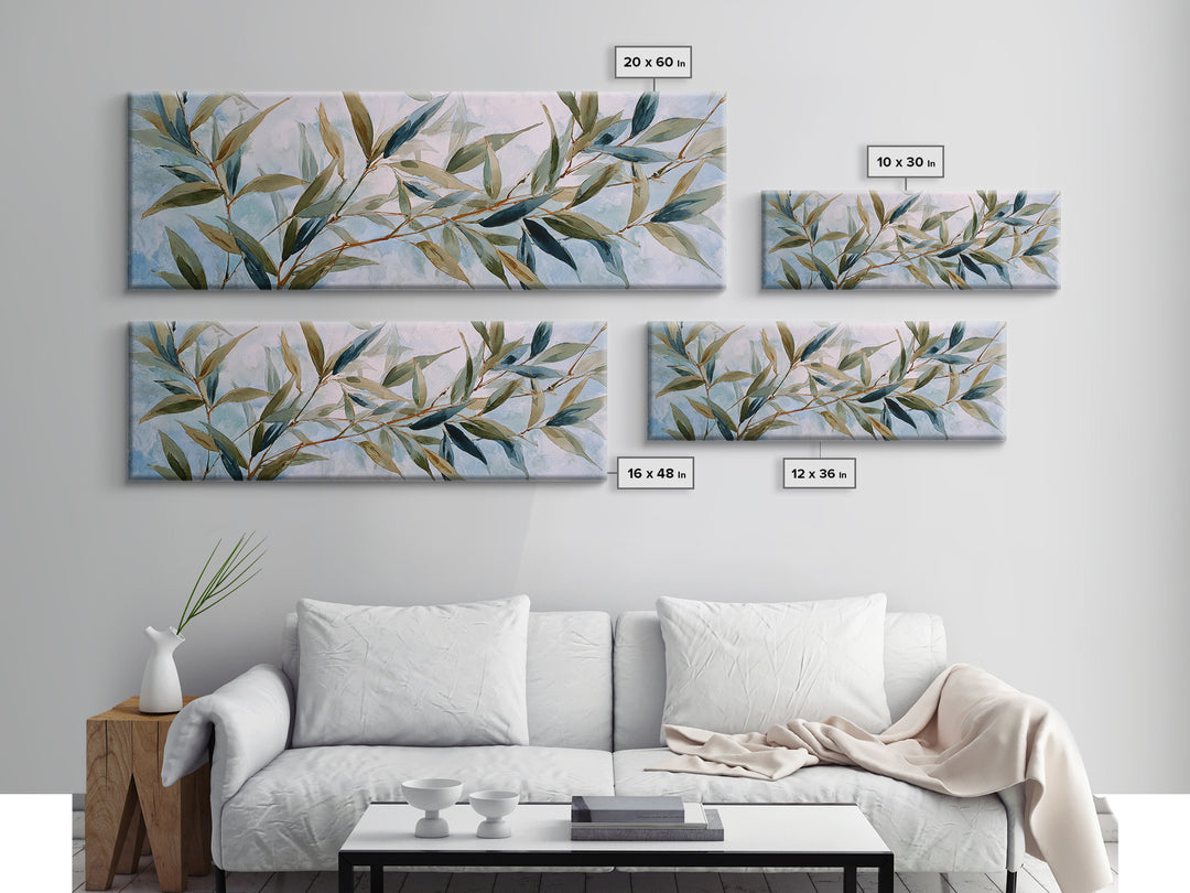 Bamboo Leaves in Gentle Ink Wash Canvas Print, Meditation Art, Fine Art Print, Living Room Decor, Fine Art, Stillness, MED-3x1-3