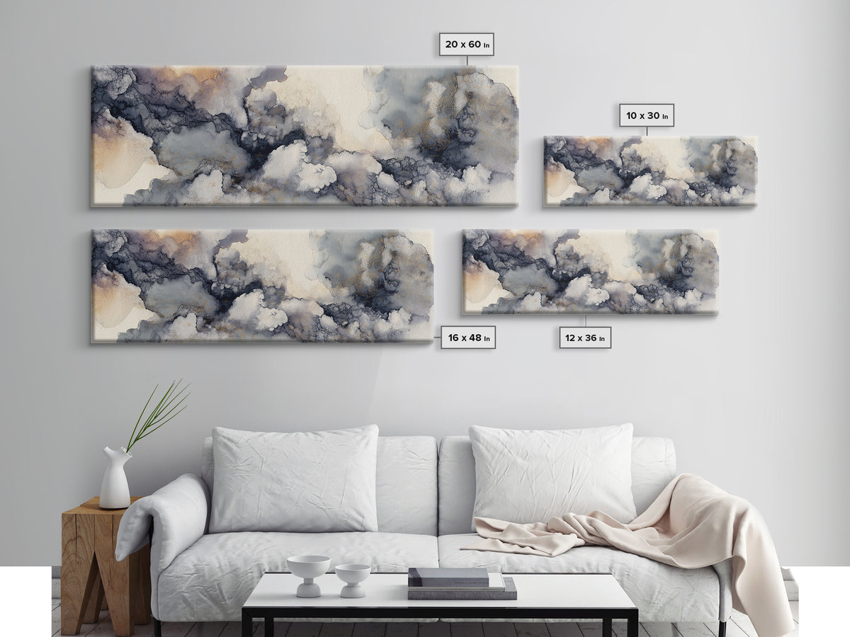 Angelic Light Rays Through Abstract Clouds Canvas Print, Meditation Art, Boho Wall Decor, Living Room Decor, Stillness, MED-3x1-38