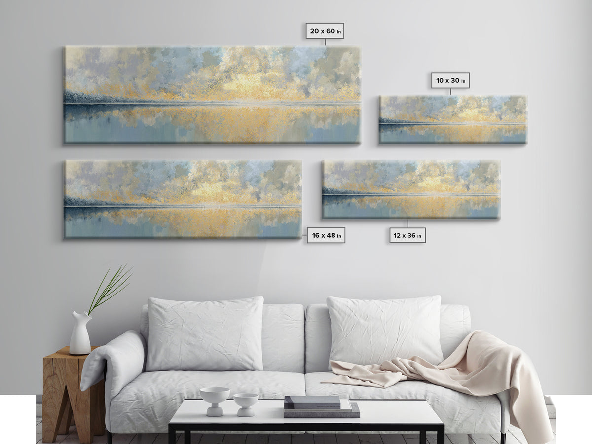 Mandala with Soft Gold and Indigo Symmetry Canvas Print, Meditation Art, Mandala Wall Art, Living Room Decor, Stillness, MED-3x1-66