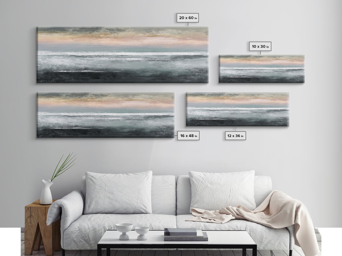 Ocean Horizon with Meditative Stillness Framed Canvas Print, Meditation Art, Living Room Art, Living Room Decor, Oil Painting, MED-3x1-82