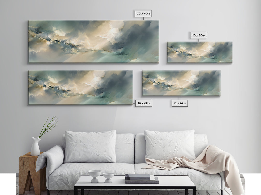 Angelic Light Rays Through Abstract Clouds Canvas Print, Meditation Art, Gallery Wall Art, Living Room Decor, Abstract Art, MED-3x1-86