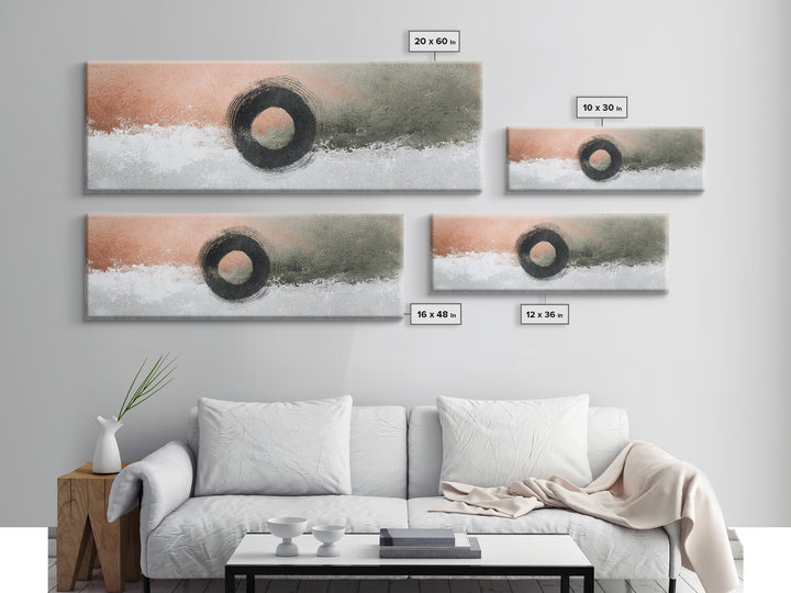 Zen Circle Brushstroke on Textured Paper Canvas Print, Meditation Art, Canvas Art, Living Room Decor, Oil Painting, Stillness, MED-3x1-92
