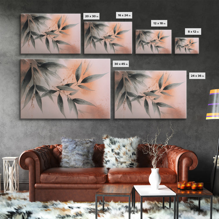 Bamboo Leaves in Gentle Ink Wash Framed Canvas Print, Meditation Art, Minimalist Decor, Living Room Decor, Fine Art, Stillness, MED-3x2-39