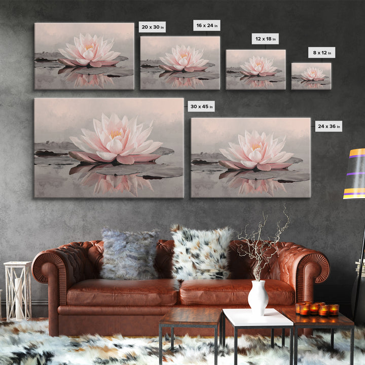 Lotus Flower Glowing Framed Canvas Print, Meditation Art, Art Print, Living Room Decor, Watercolor Art, Stillness, MED-3x2-77