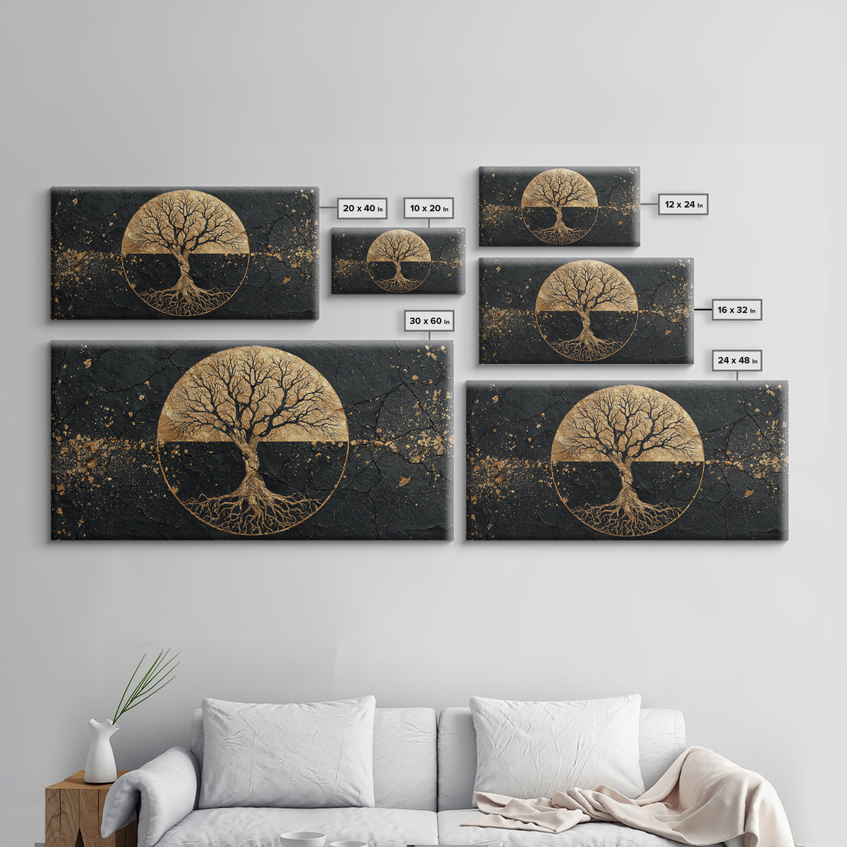 Mystical Roots Tree Gold Canvas Art, Sacred Nature Symbol Canvas Print, Real Wood Frame Wall Décor, Spiritual Mythical Decorative Artwork