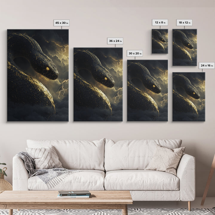 Mythical Serpent Gold Canvas Art, Norse Jormungandr Snake Canvas Print, Real Wood Frame Wall Décor, Fantasy Mythology Creature Artwork