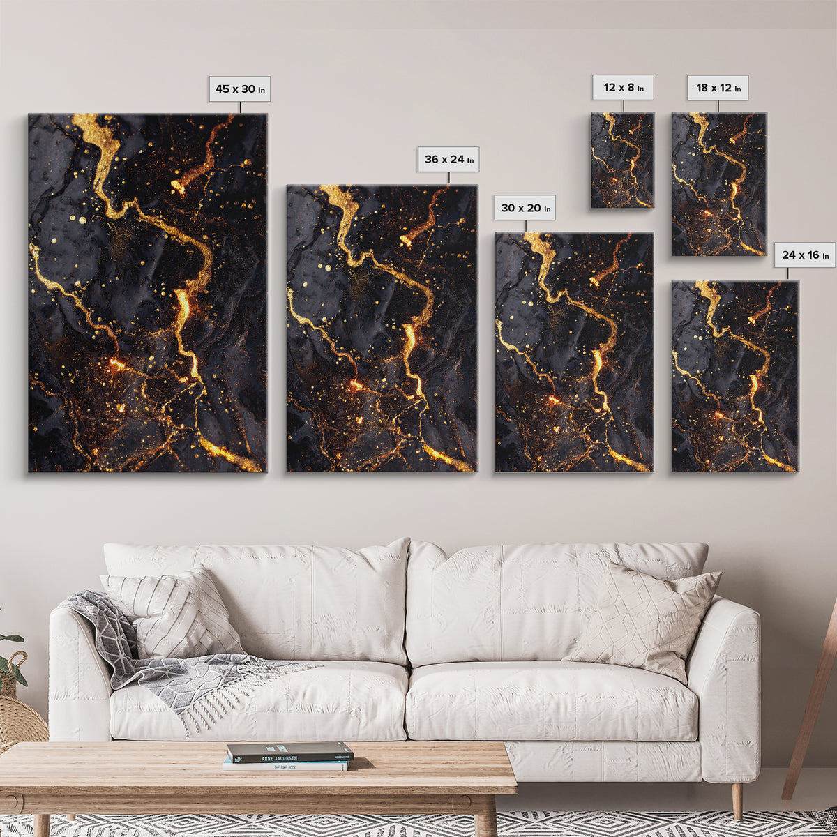 Abstract Lava Veins Gold Canvas Print, Modern Luxury Flow Artwork On Canvas, Real Wood Frame Wall Décor, Dramatic Statement Art