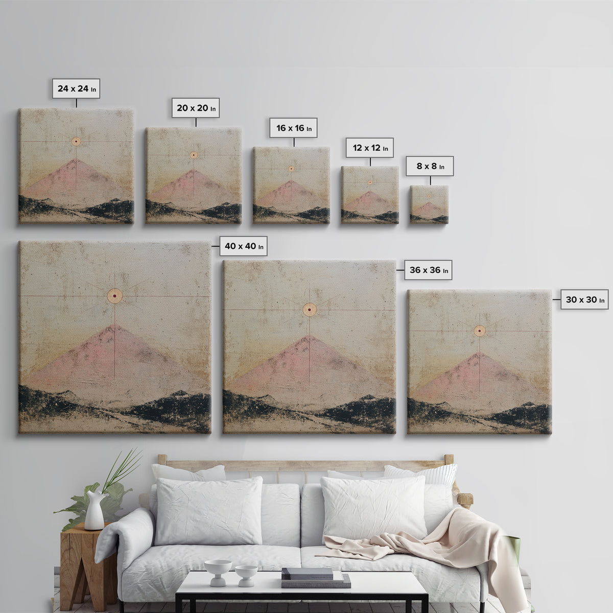 Thin Line Mountain Framed Canvas Print, Minimalist Art, Boho Wall Art, Living Room Decor, Oil Painting, Minimal, MIN-1x1-2
