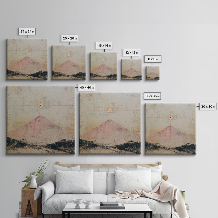 Thin Line Mountain Framed Canvas Print, Minimalist Art, Boho Wall Art, Living Room Decor, Oil Painting, Minimal, MIN-1x1-2