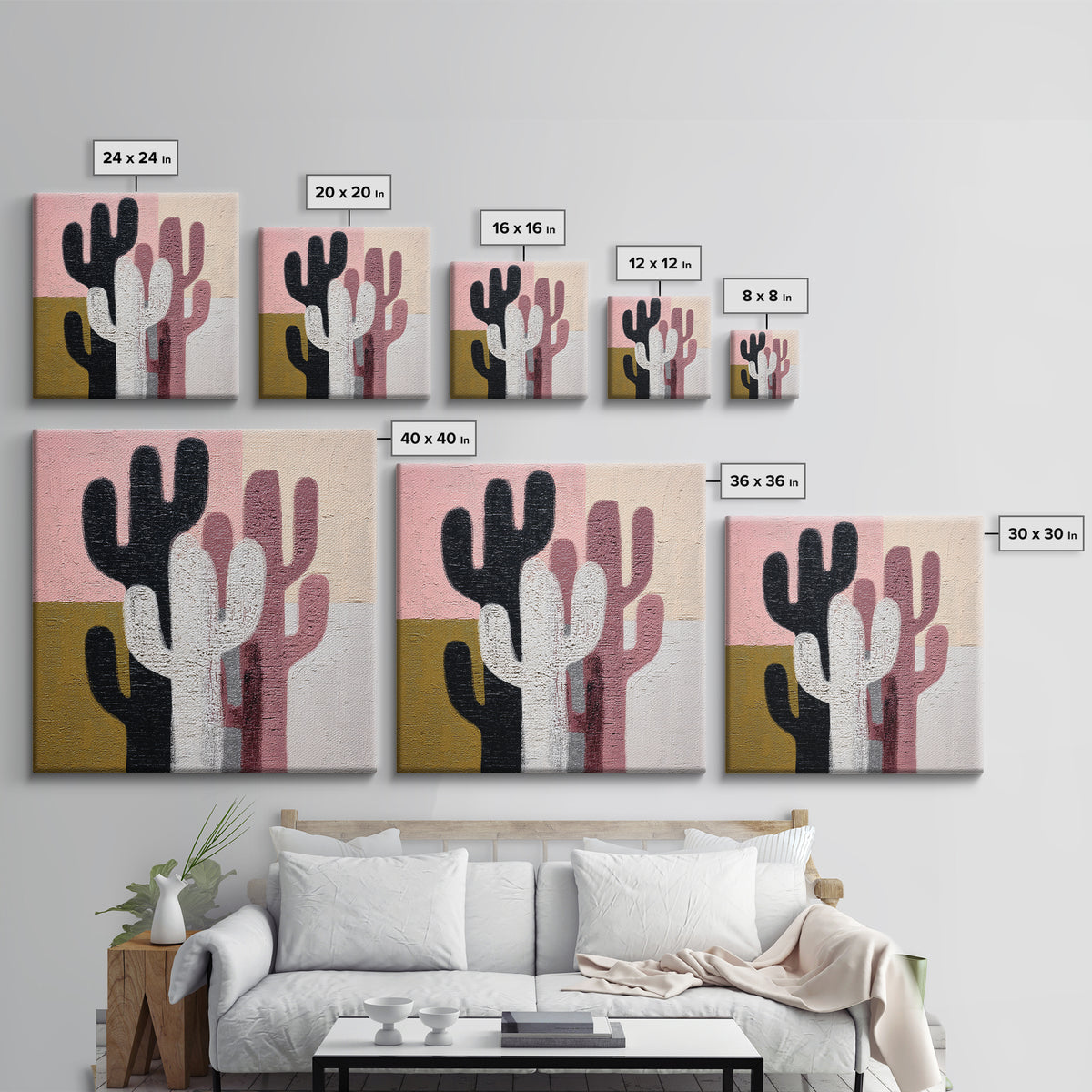 Black and White Cactus Silhouette Canvas Print, Minimalist Art, Minimalist, Living Room Decor, Fine Art, Minimal, Black Art, MIN-1x1-20