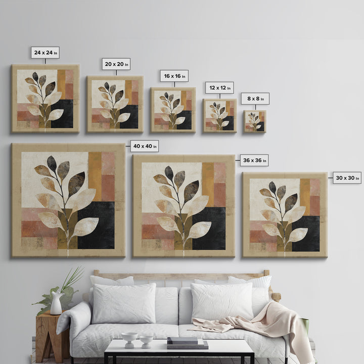 Minimal Branch Silhouette Framed Canvas Print, Minimalist Art, Black Art, Living Room Decor, Oil Painting, Minimal, MIN-1x1-27